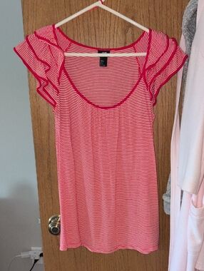 H&M Pink & White Striped Short Sleeve Scoop Neck Top